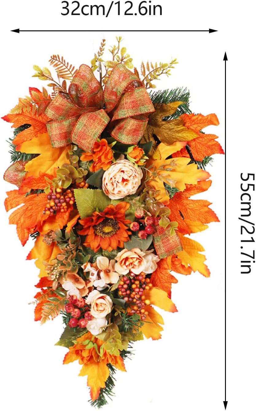 Fall Harvest Teardrop Wreath with Lights