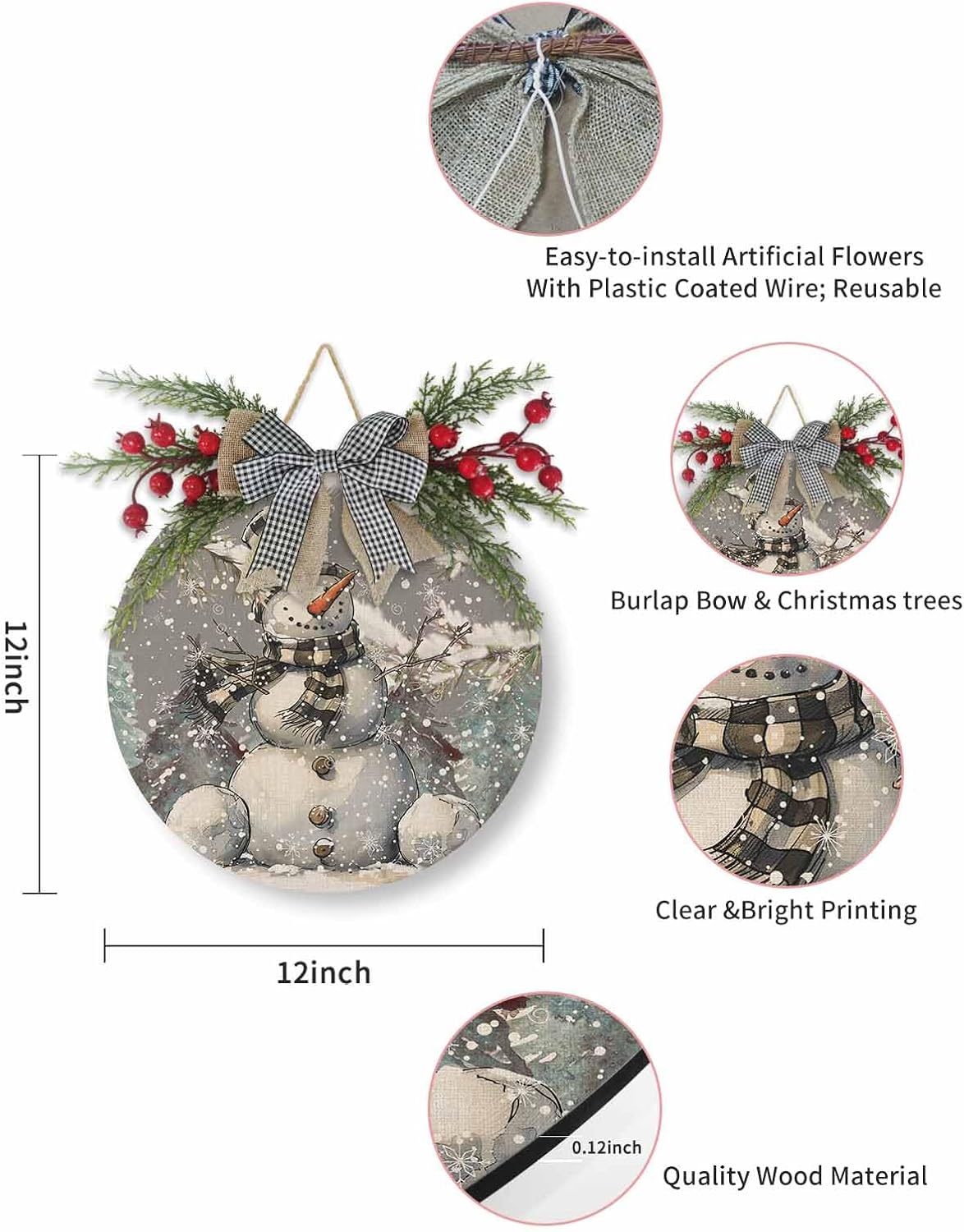 Welcome Sign Christmas Wreath Decorations Snowman Wall Sign