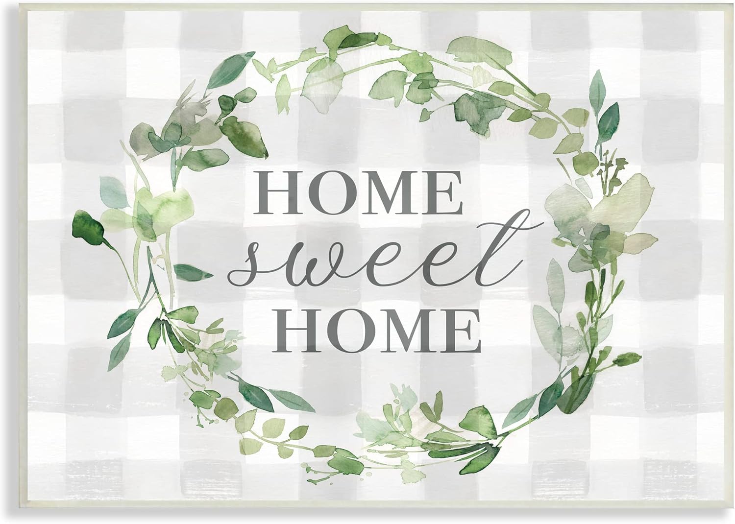 Stupell Industries Sweet Home Leaf Wreath Geometric Plaid Pattern