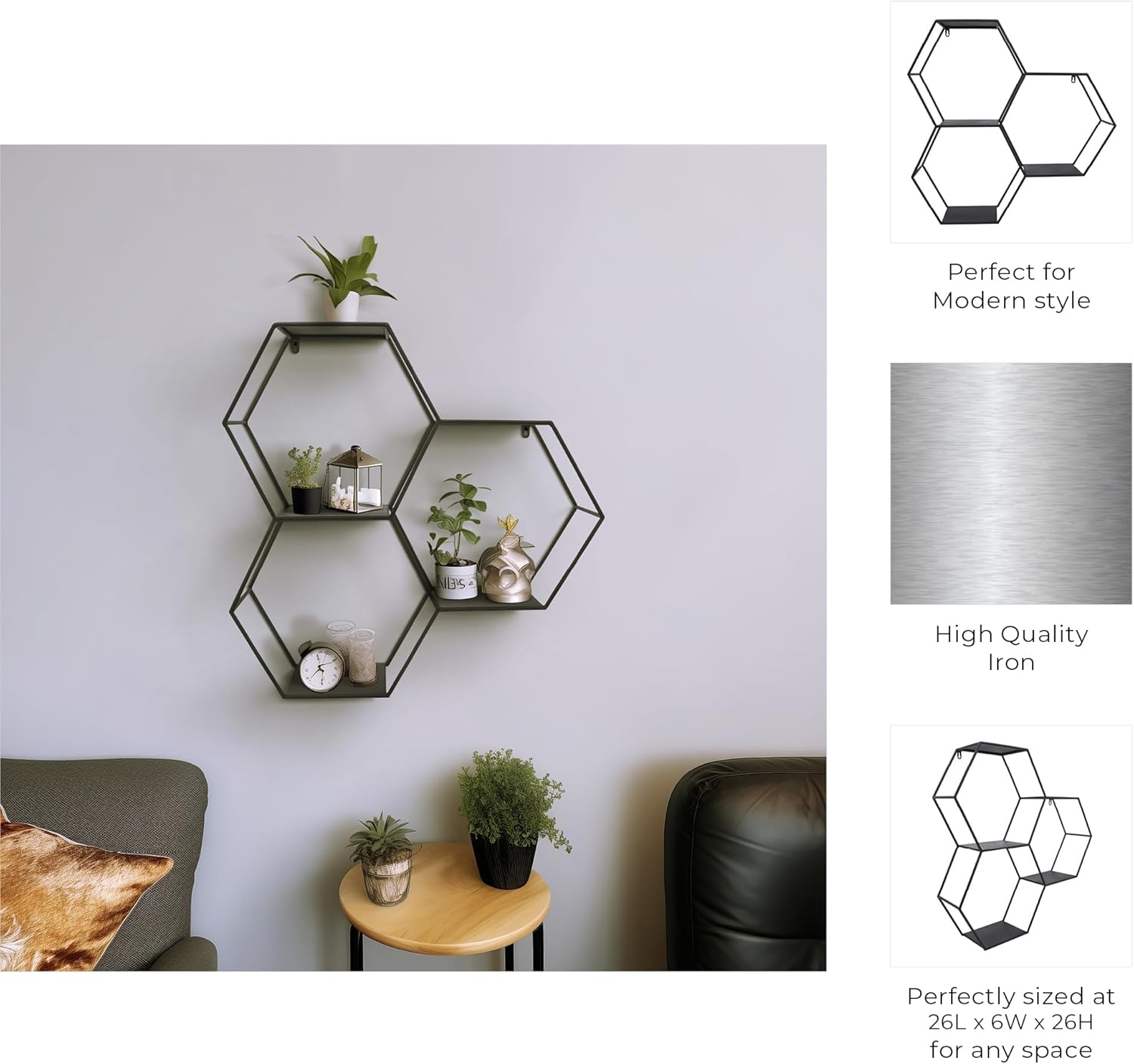 Sagebrook Home Modern Hexagon Wall Storage Shelf - 26 Black