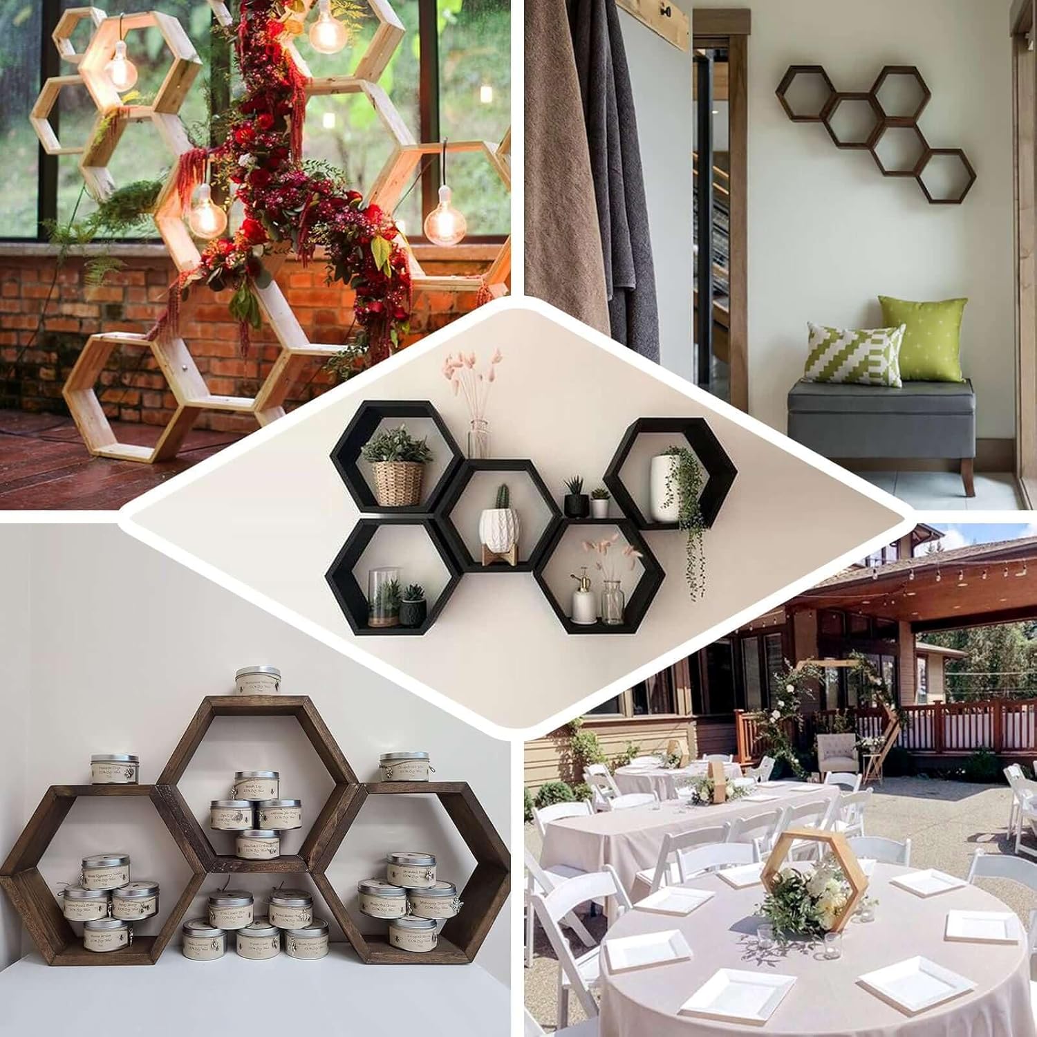 Efavormart 2 Pack 9 Inch Hexagon Whitewashed Wood Centerpiece