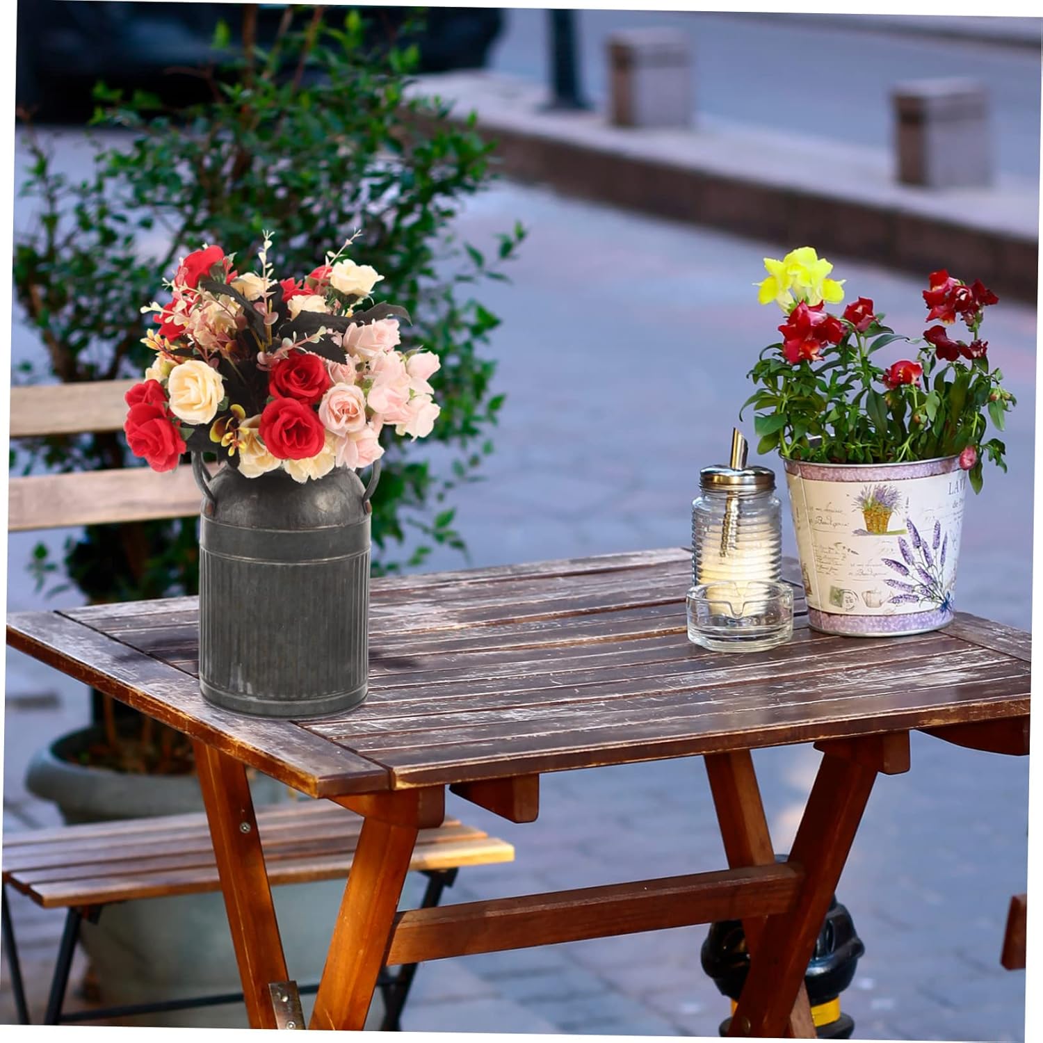 Vintage Flower Bucket Planter Pot Rustic Decorative Vase for Balcony