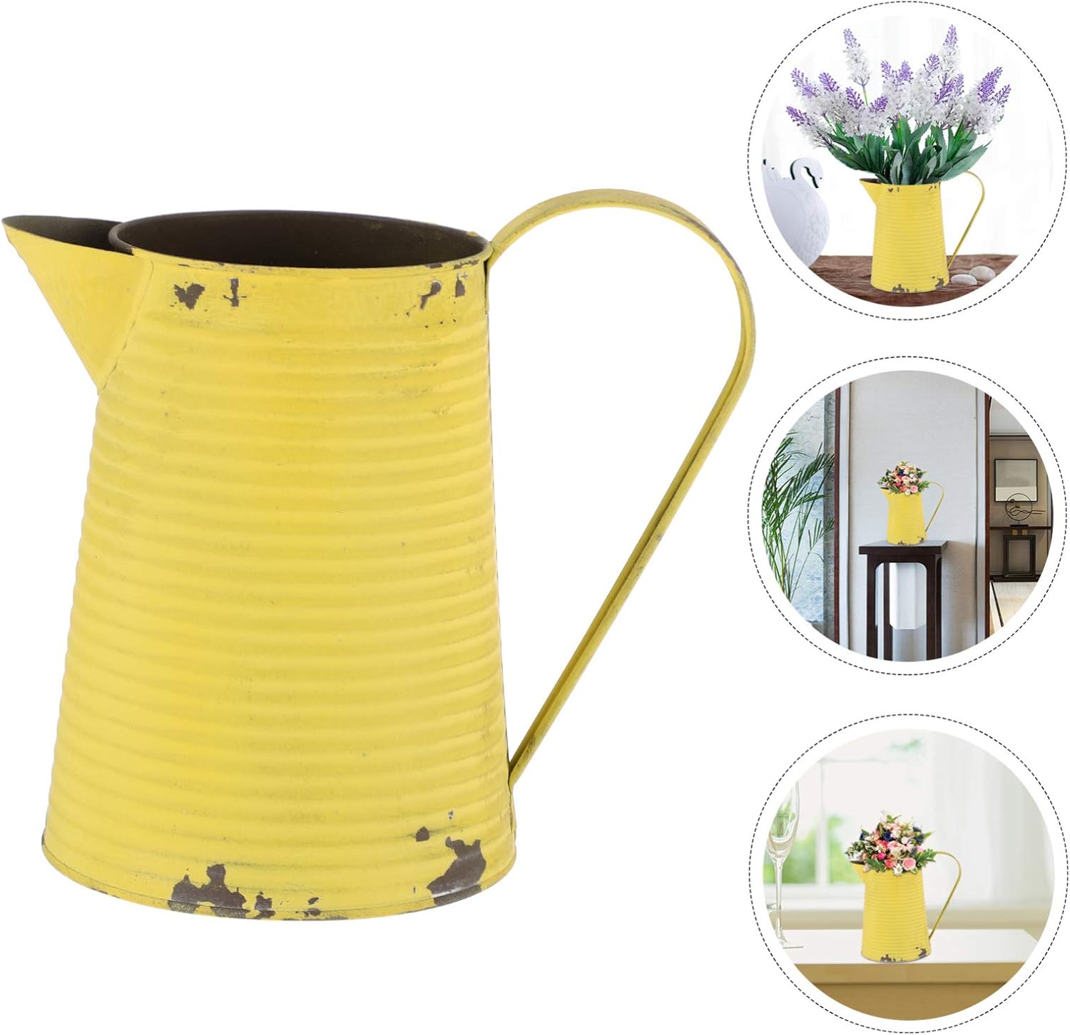 Rustic Antique Flower Pitcher with Handle for Home Decor