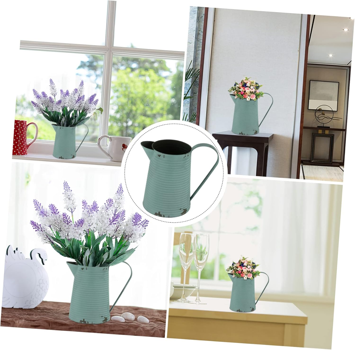 Vintage Iron Flower Pot Pitcher Rustic Home Decor