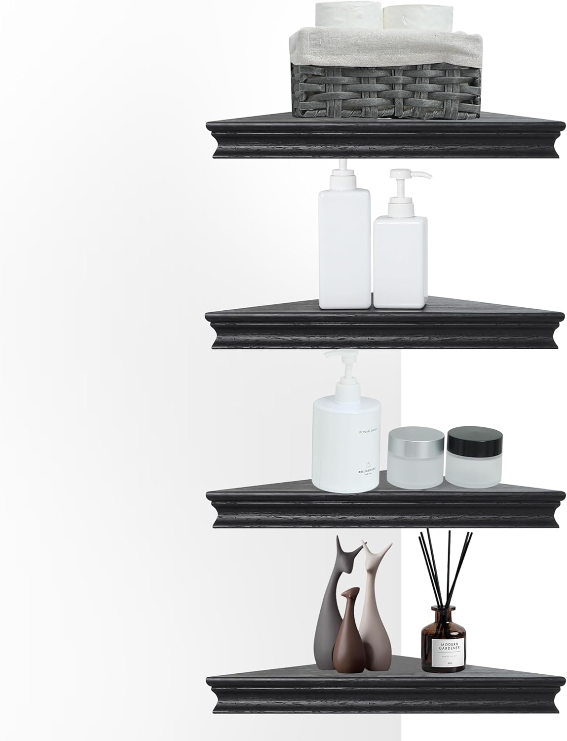 Corner Floating Shelf Set of 4 Black Rustic Design