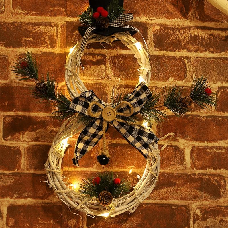16 x 8 inch LED Lighted Christmas Snowman Wreath Hanging Decor
