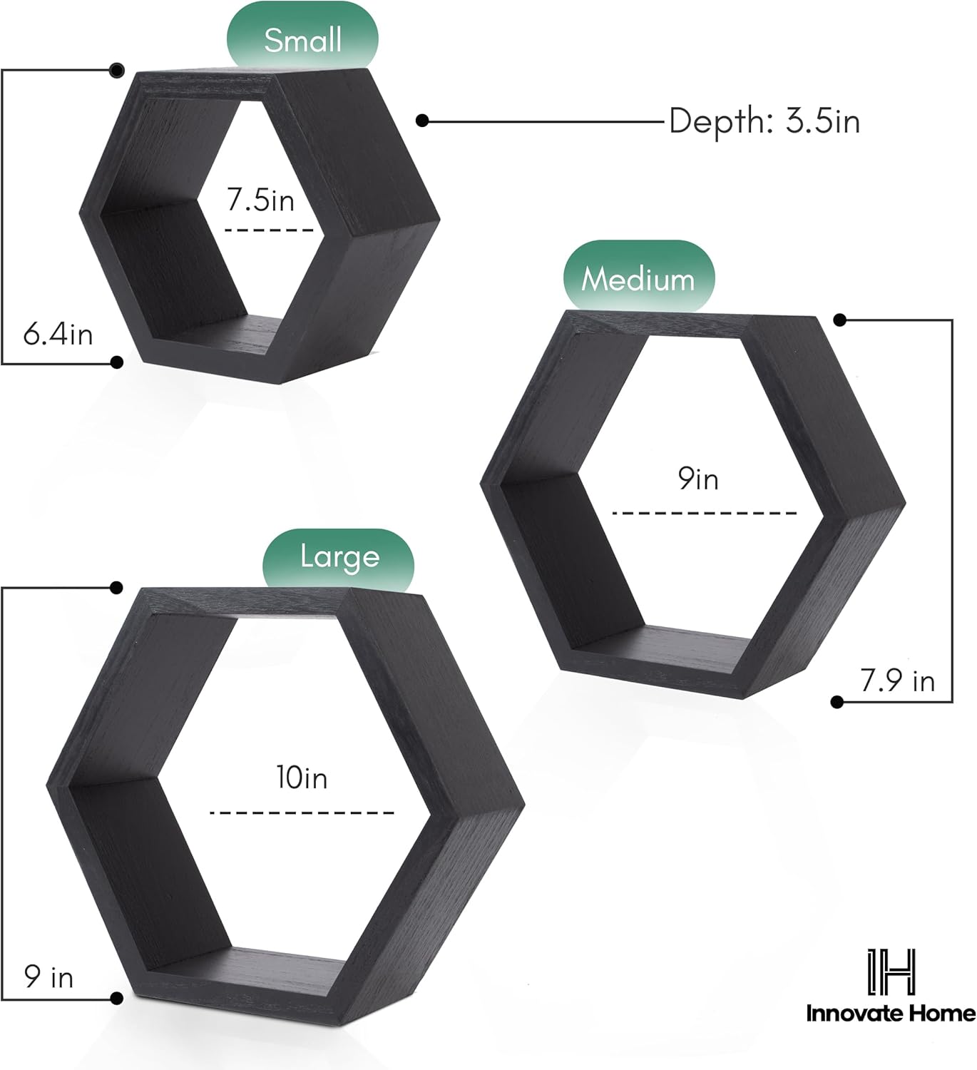 Hexagon Floating Shelves Set of 3 for Home Decor Storage