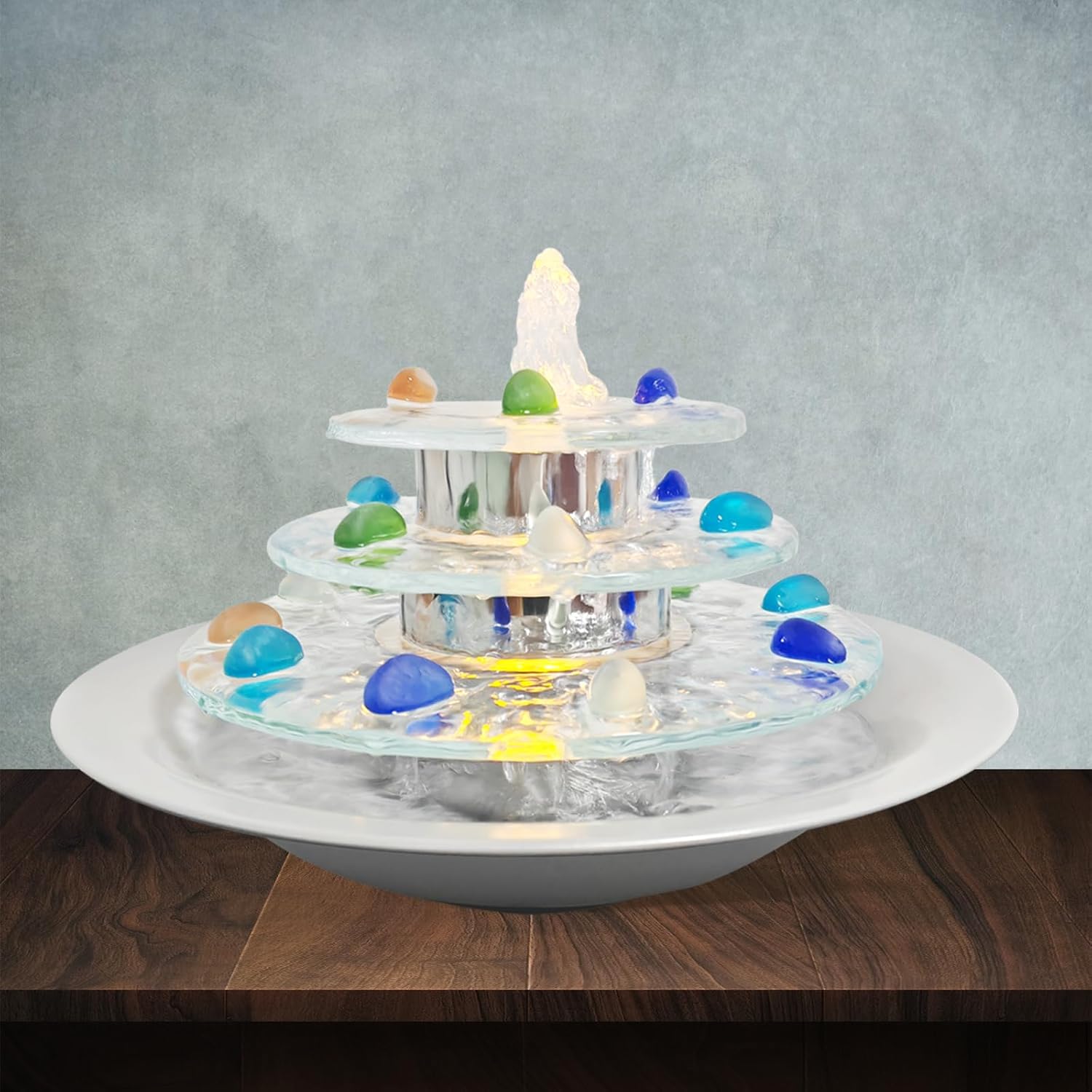 3-Tier Tabletop Waterfall Fountain with LED Light