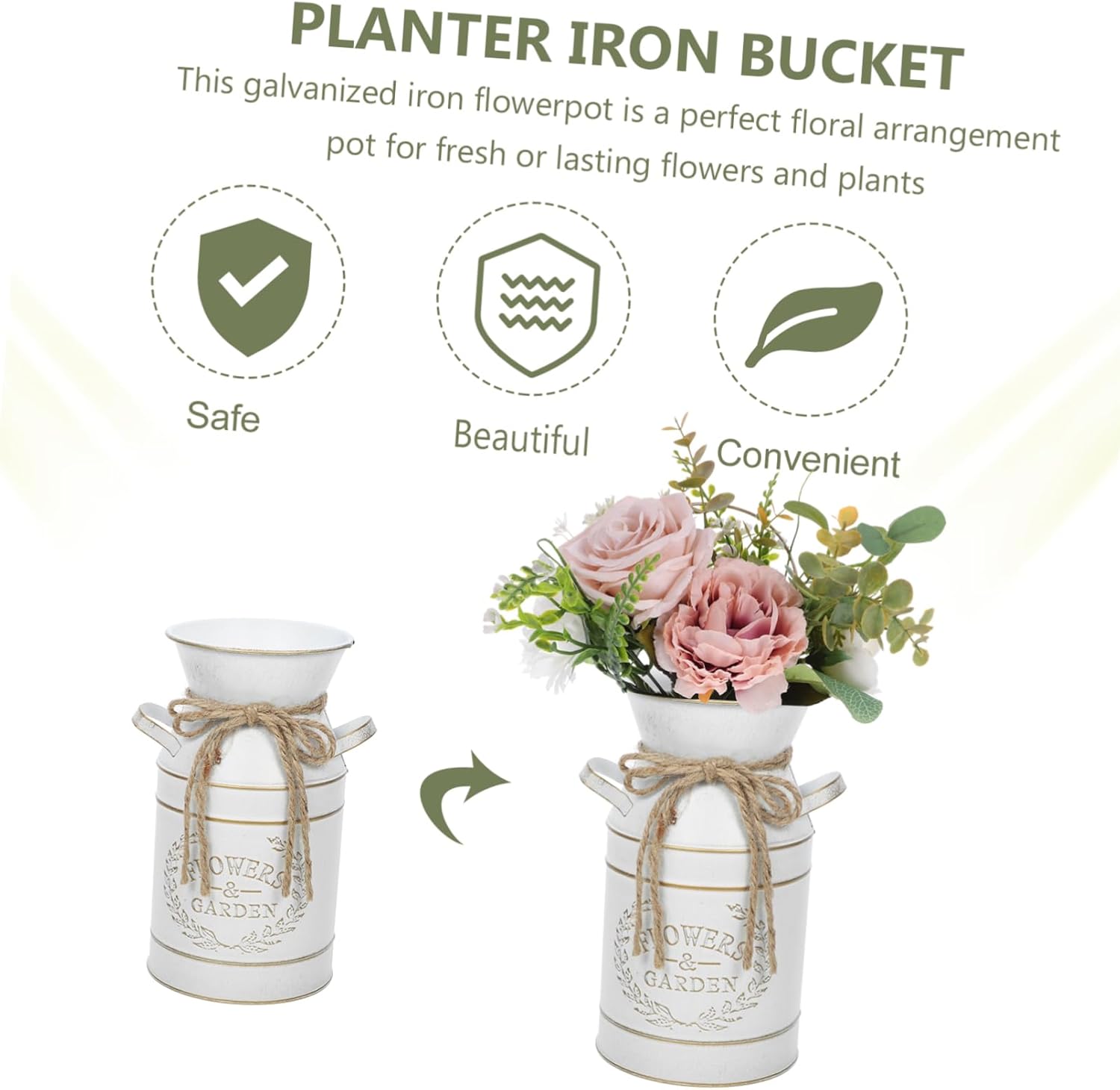 Vintage Decor Galvanized Flower Planter Vase for Flowers