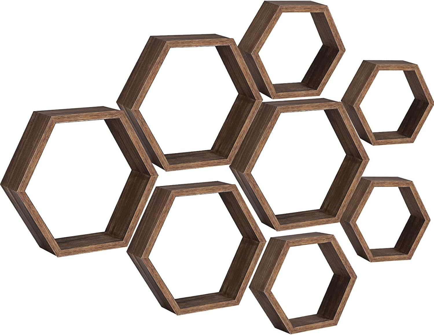 Maitys Hexagon Floating Shelves Set of 8 Brown Wood Wall Decor