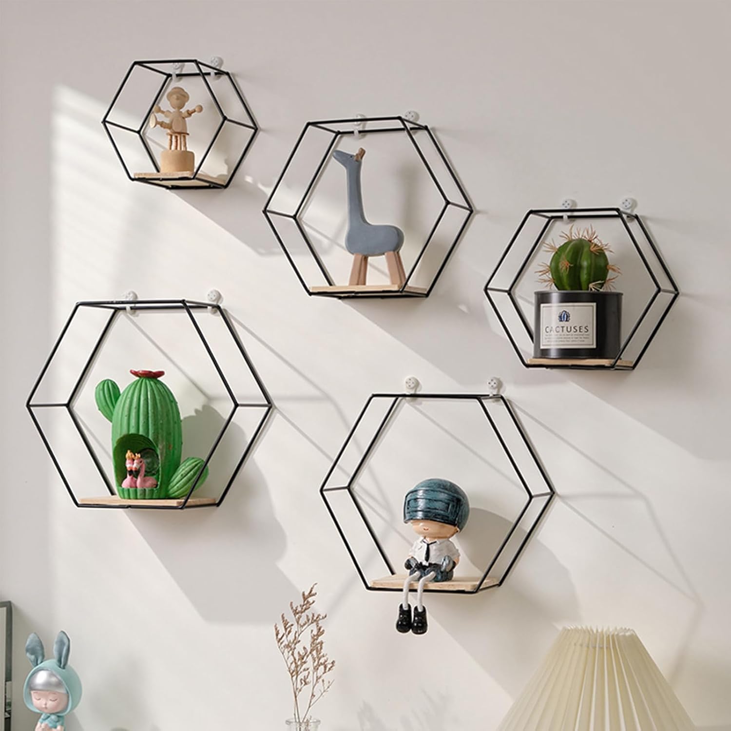 SOONHUA 5pcs Hexagon Wall Shelves Set