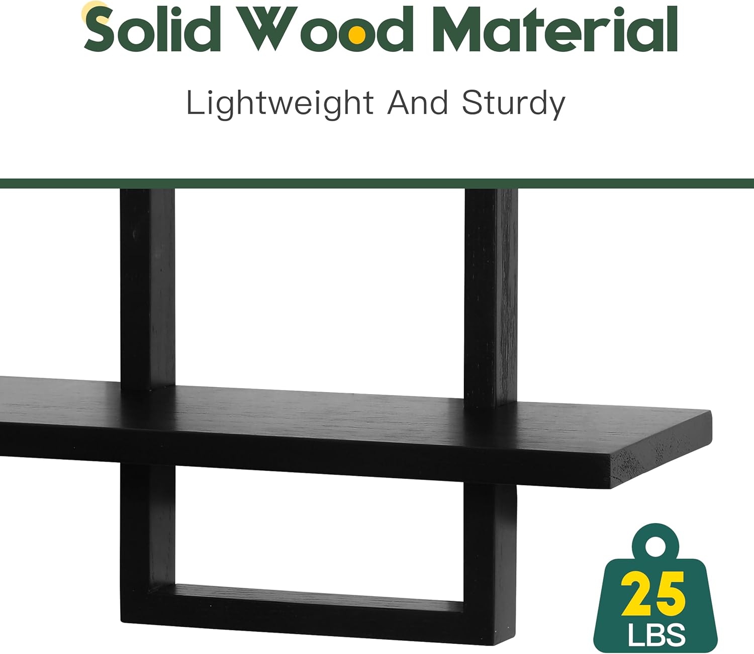 PHOENANCEE Floating Shelves Set of 2 Modern 2-Tier Black Oak Wall Display