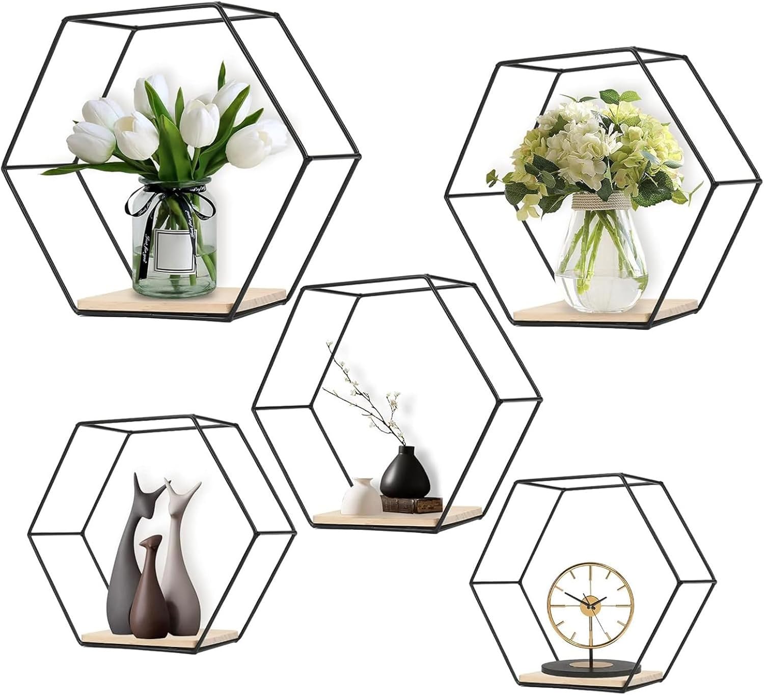 Metal Hexagonal Floating Wall Shelf - Modern Storage Decor