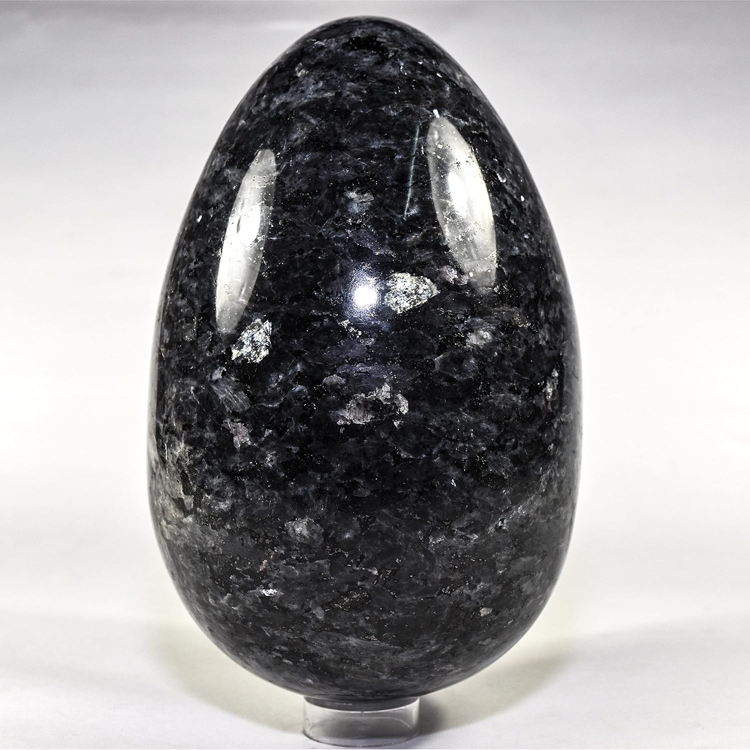73 Inch Larvikite Egg with Wood Stand - Natural Feldspar Mineral