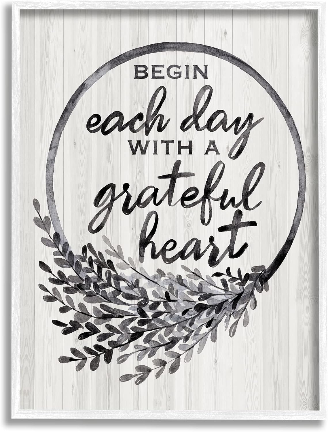 Stupell Industries Grateful Heart Wreath Wall Art 16x20 Grey Frame