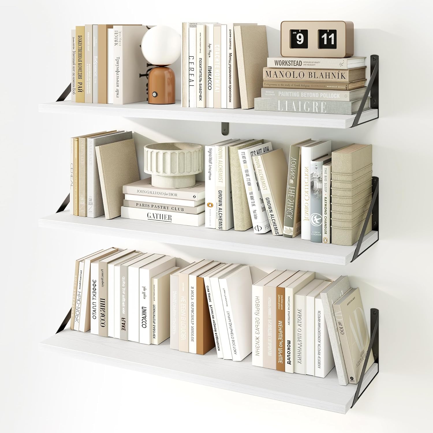 Fun Memories Floating Shelves Set of 3 White Wall-Mounted Bookshelves