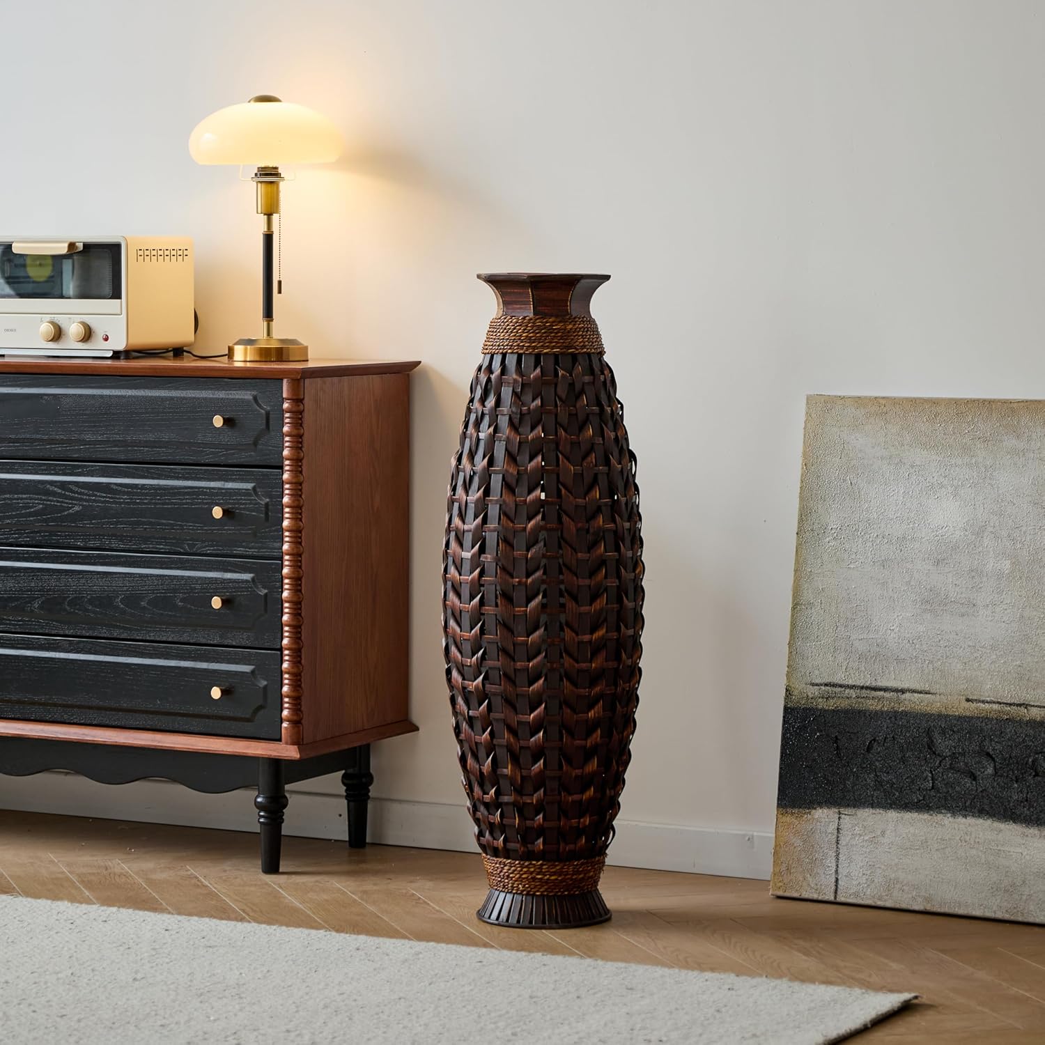 39 Inches Hand Woven Bamboo Floor Vase - Elegant Decor