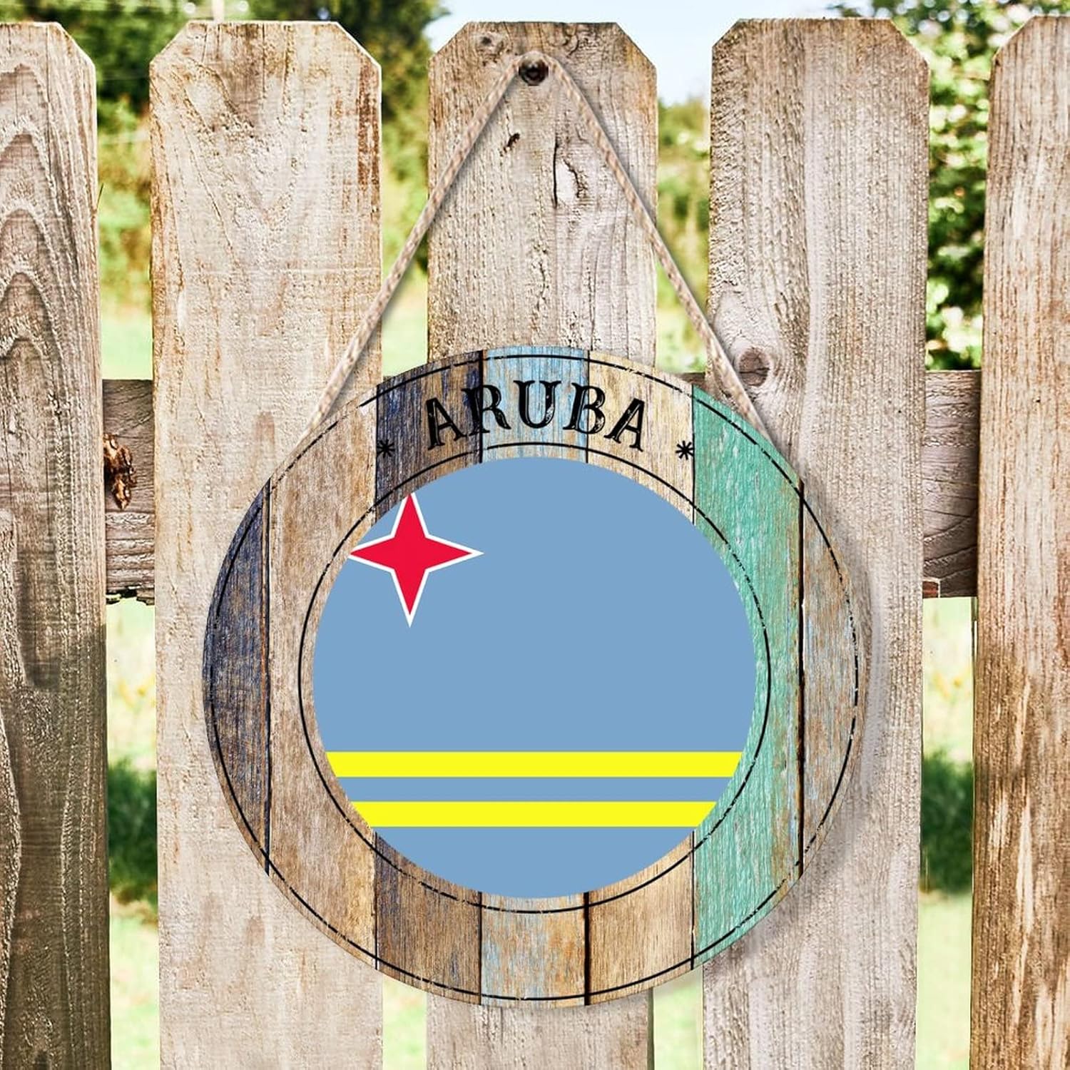 Farmhouse Door Hanger Aruba Wood Sign 12x12