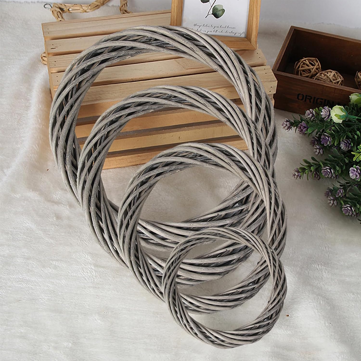 MALOKI 4pcs Rattan Wreath Ring for DIY Crafts
