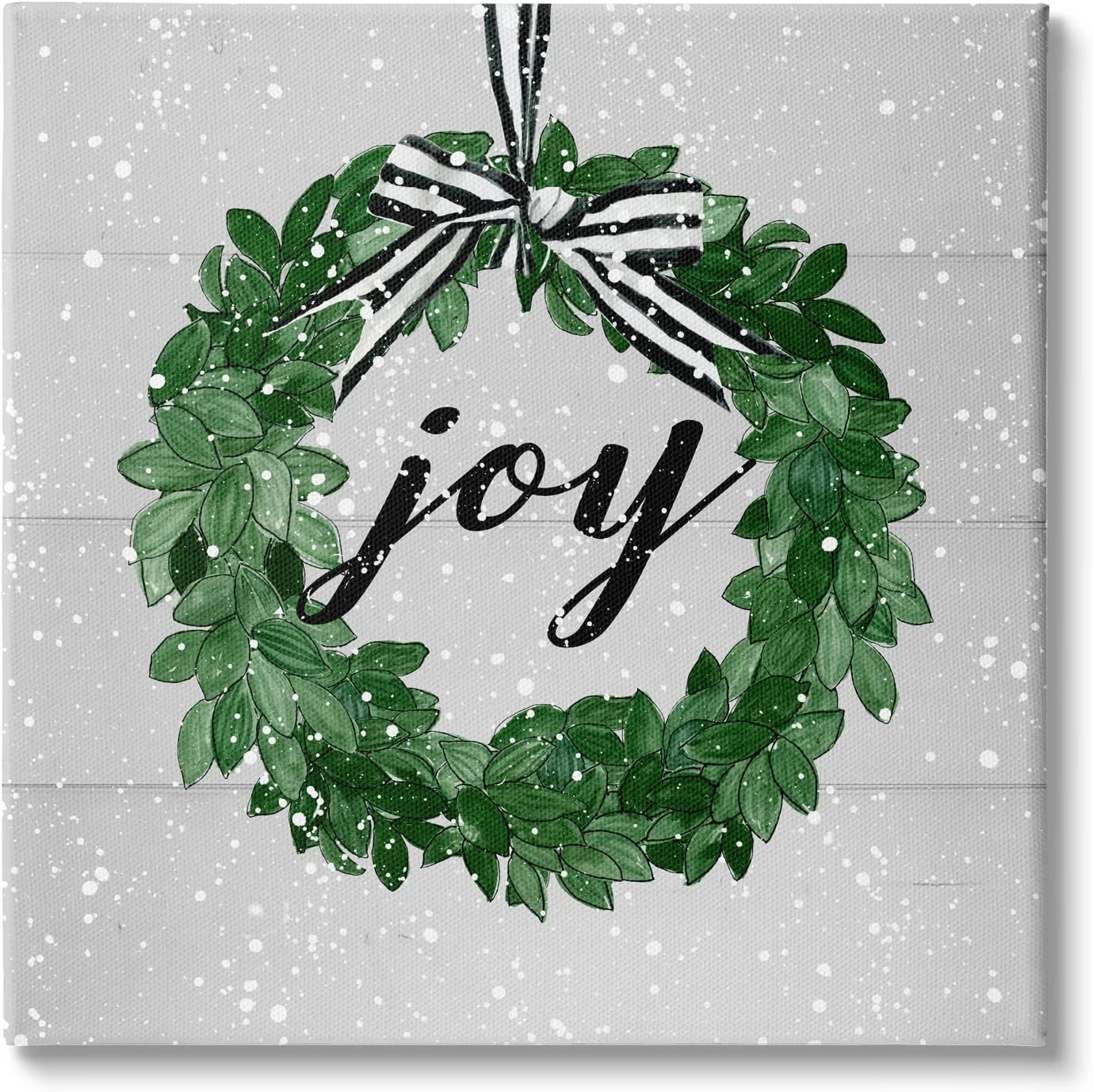 Stupell Industries Joy Sentiment Green Winter Leaf Wreath Canvas Wall Art