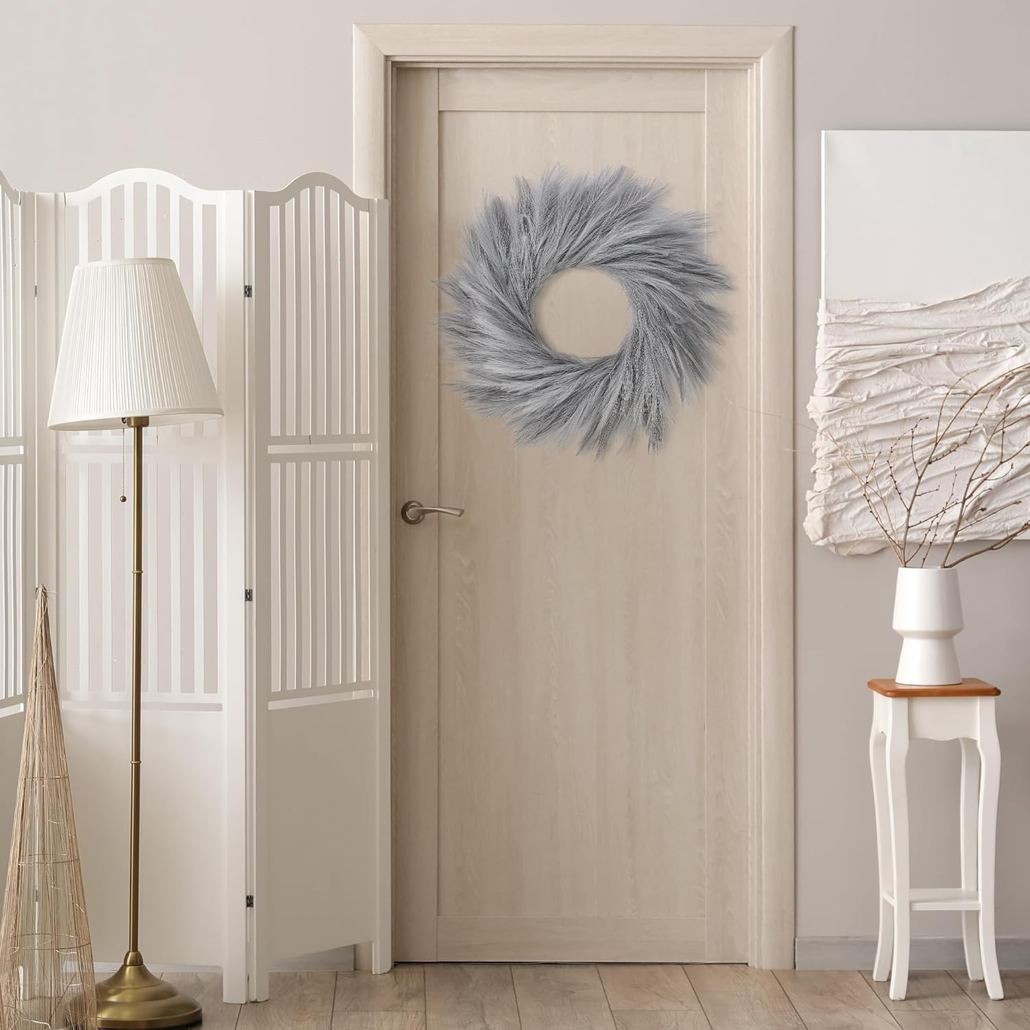 Sggvecsy 26 Inch Faux Pampas Grass Wreath for All Seasons