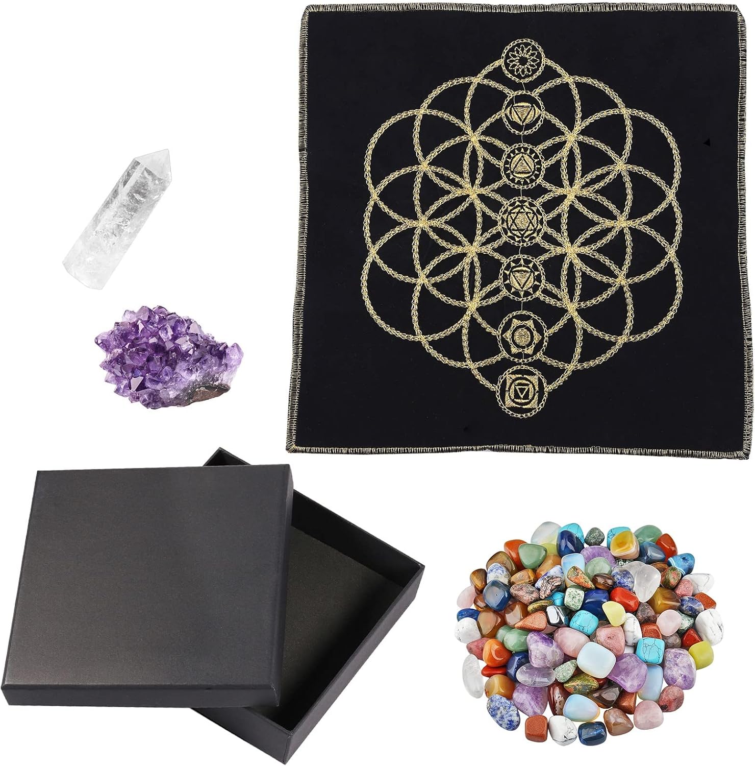 Rockcloud Chakra Healing Stone Meditation Mat Set