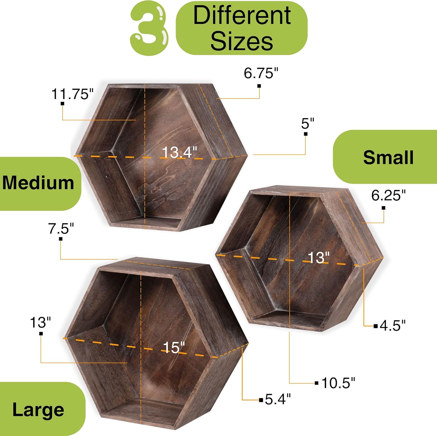 Rustic State Brooks Hexagon Floating Shelves Set of 3
