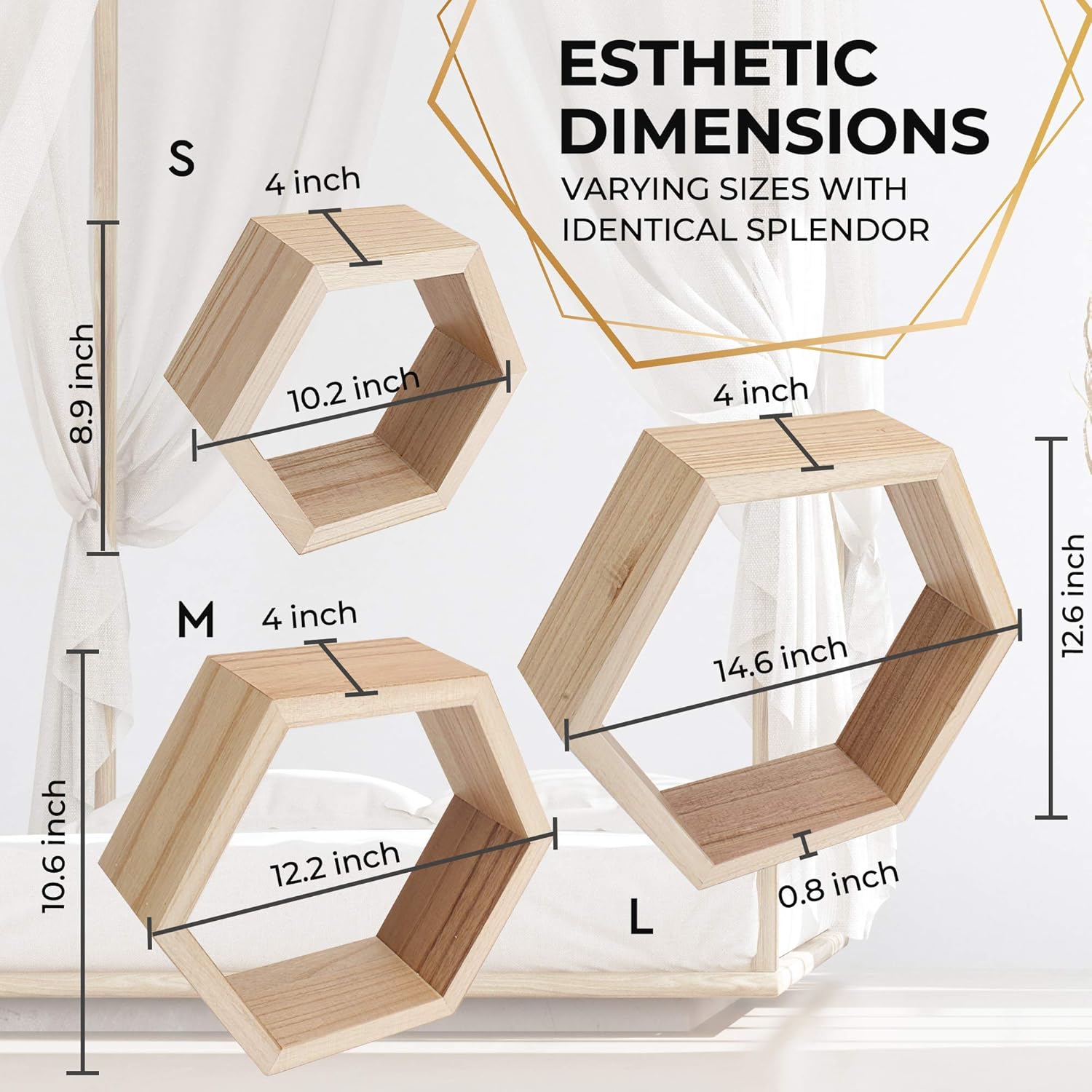 Onyx Home Hexagon Floating Shelves Set of 3