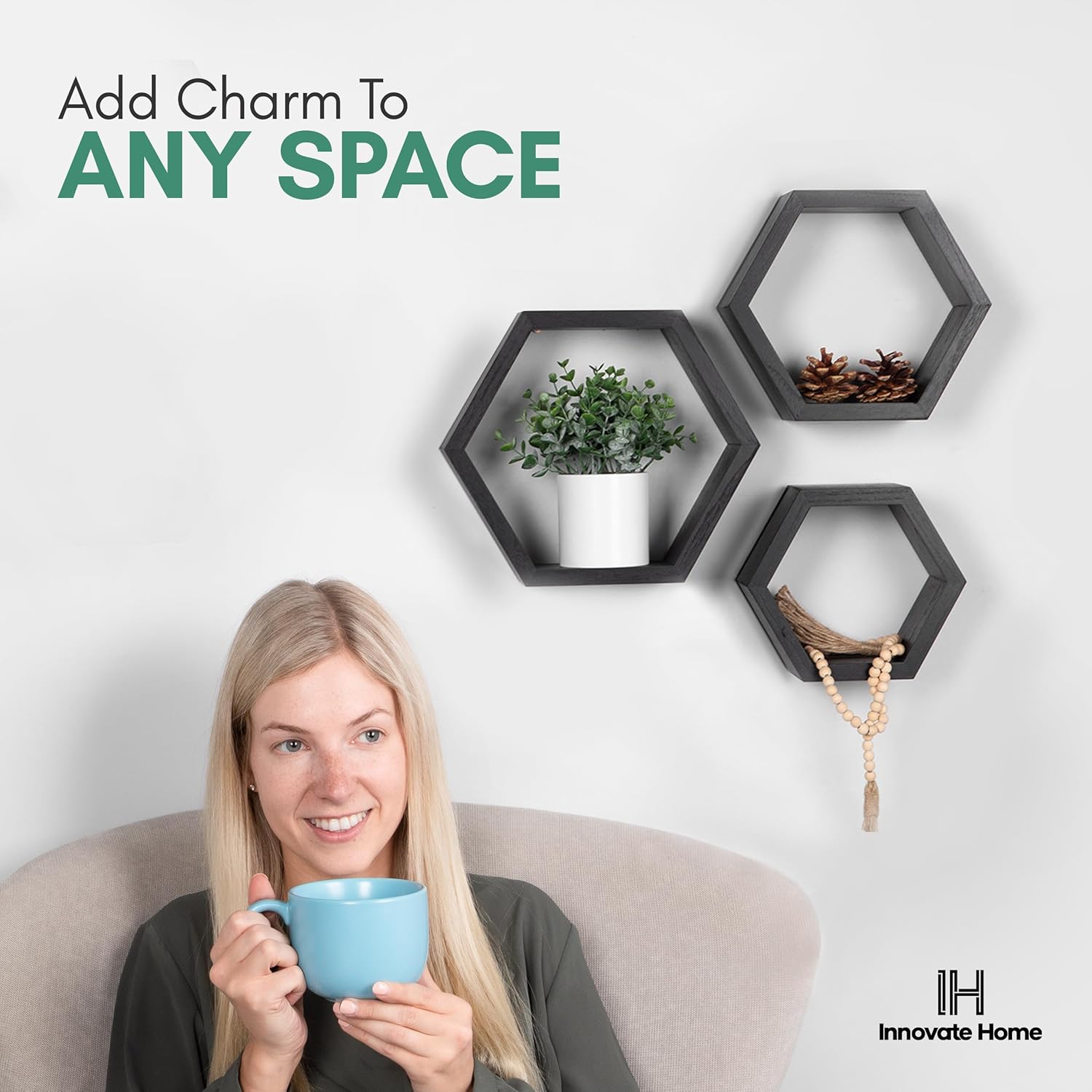 Hexagon Floating Shelves Set of 3 for Home Decor Storage