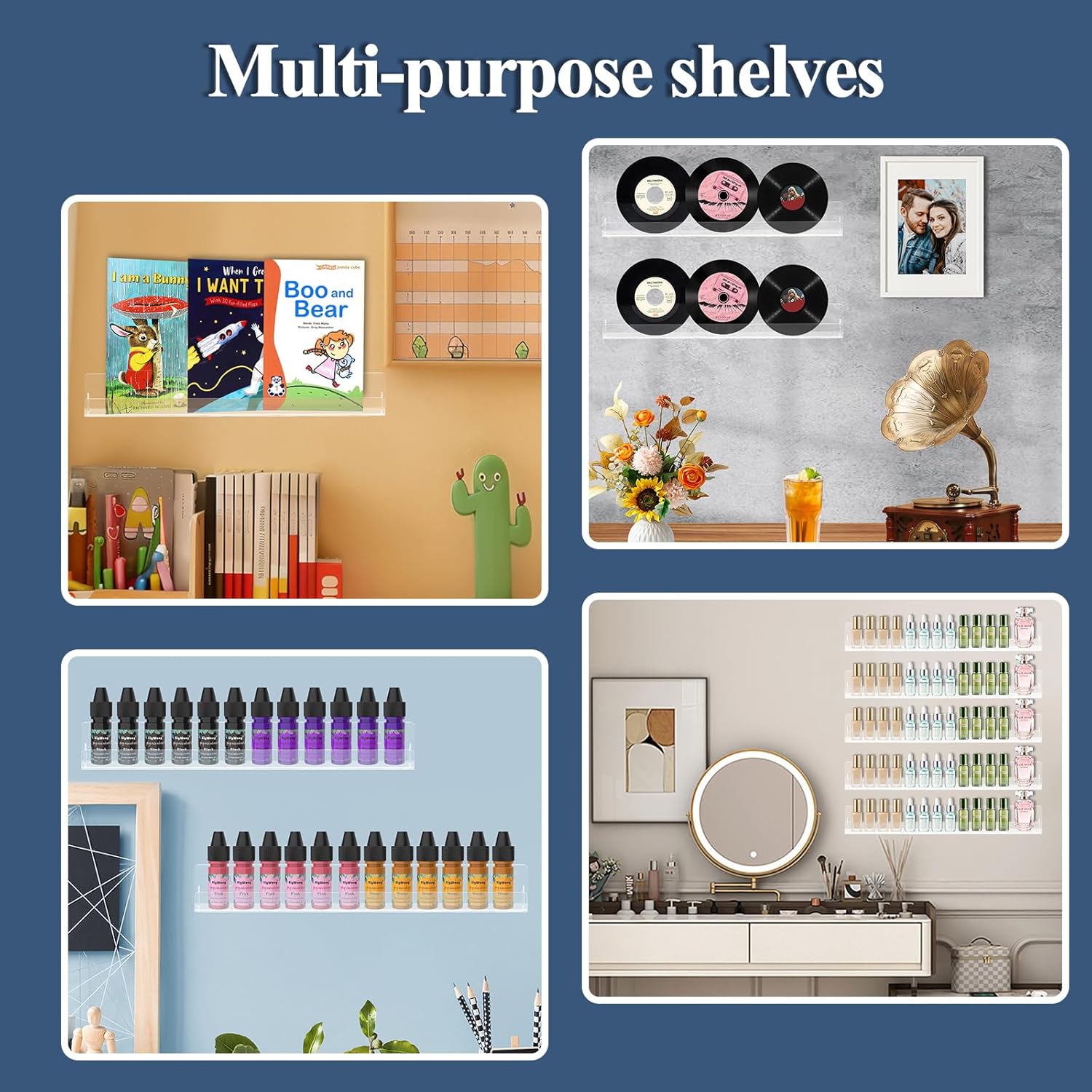 Nail Polish Wall Rack 6 Pack Floating Shelves Black
