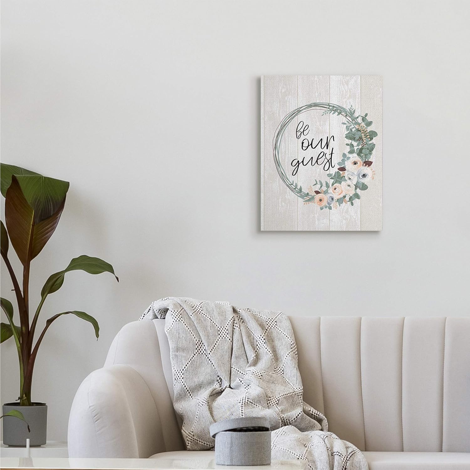 Stupell Industries Be Our Guest Greeting Floral Wreath 16x20 Grey