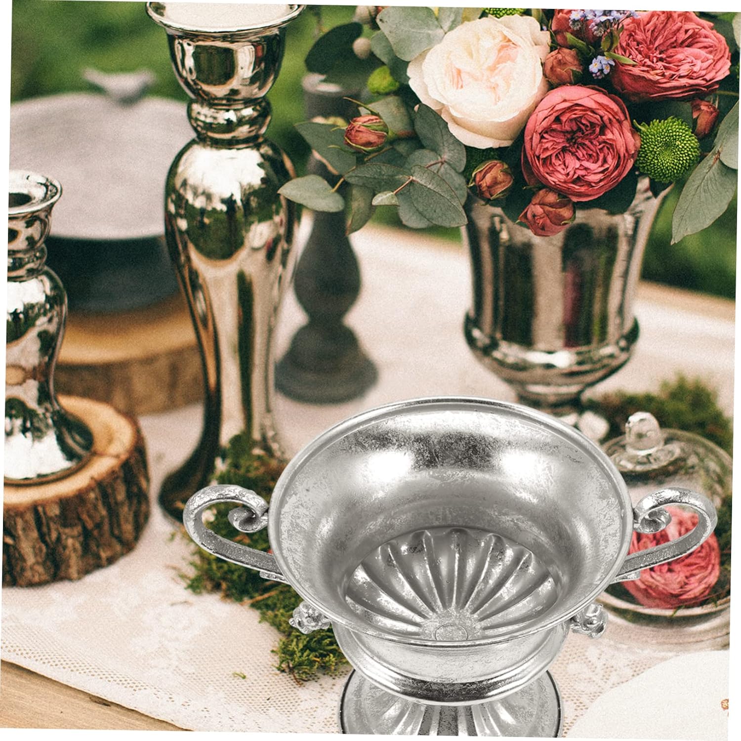 CIMAXIC Decorative Urn Vase Silver Vintage Tall Floor Vase