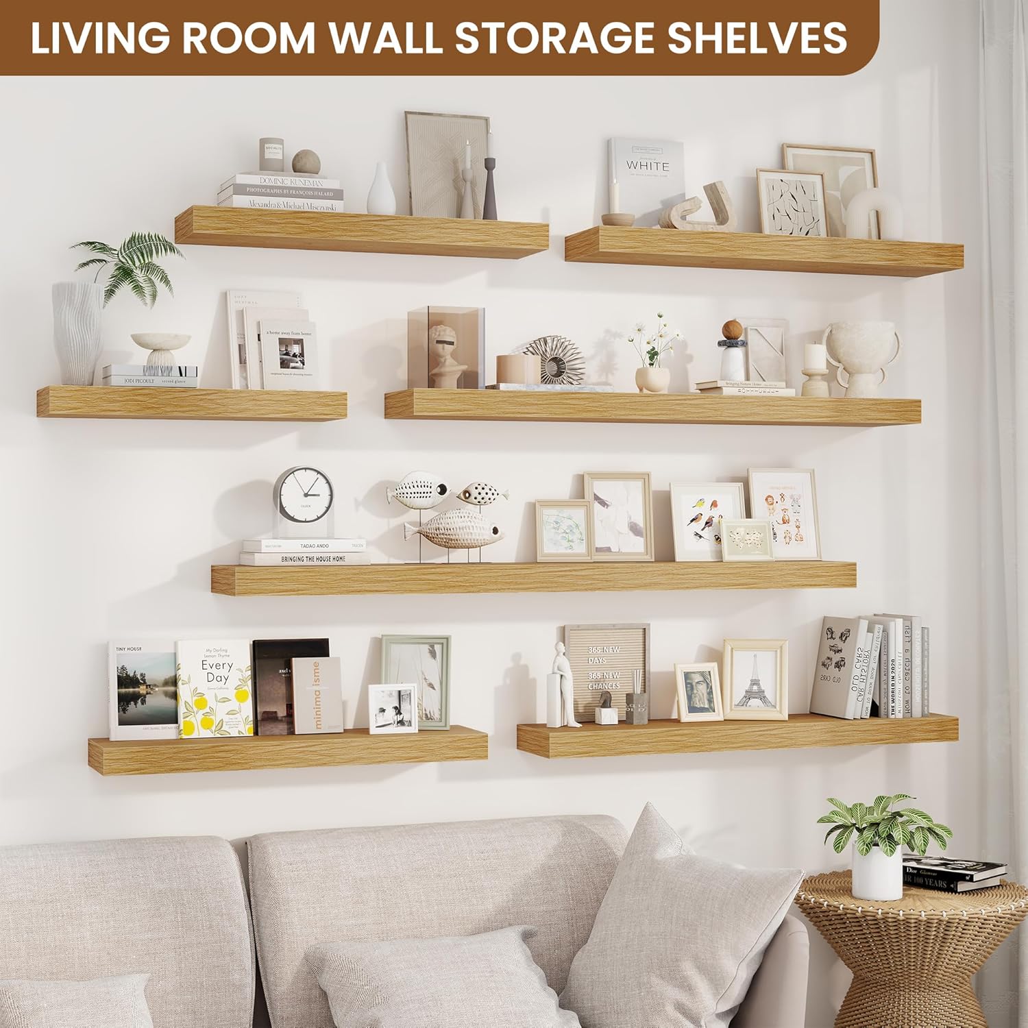 Fuqing Floating Shelves Wall Mounted 24 Inch Set of 2 Oak