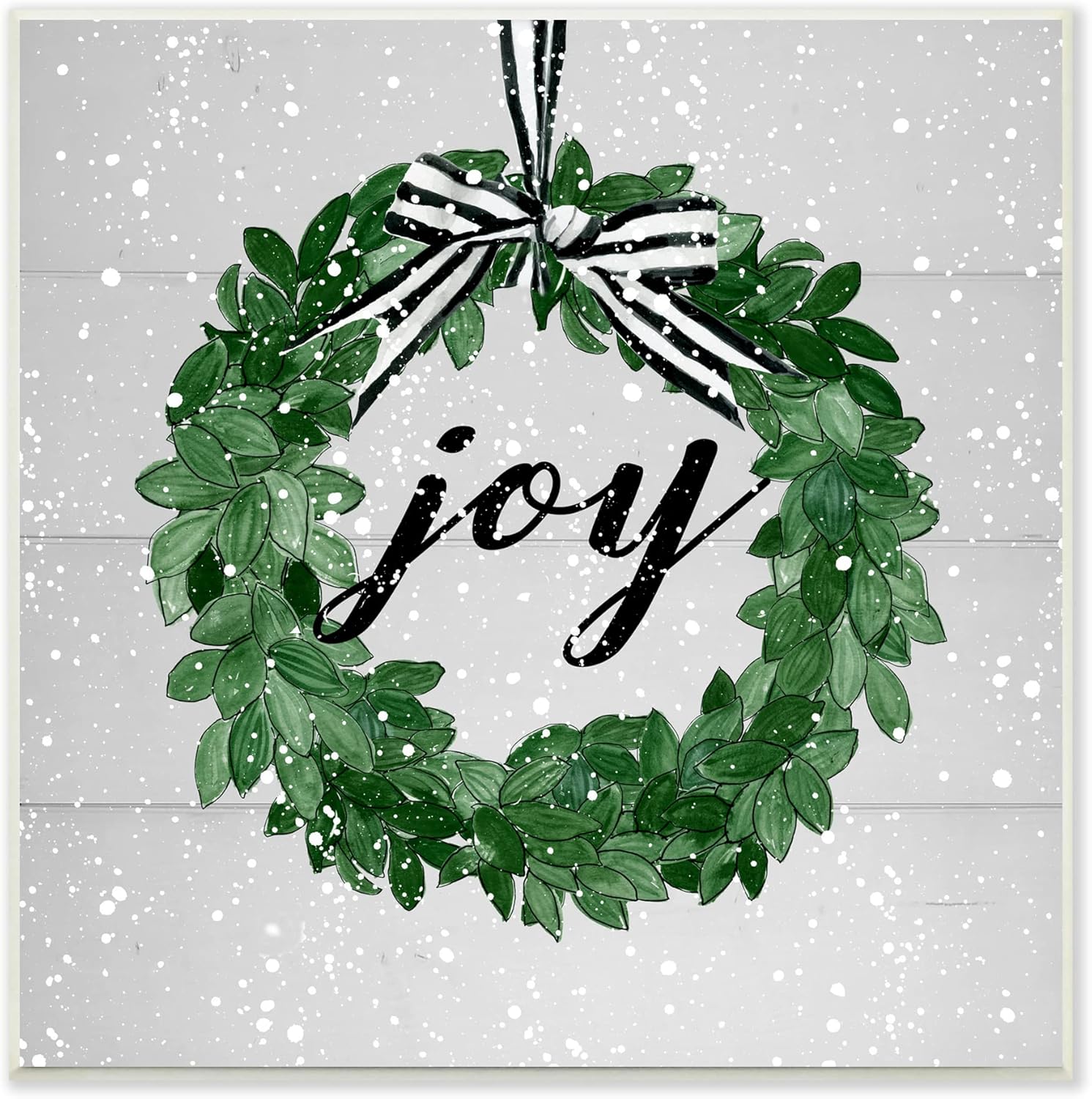 Stupell Industries Joy Sentiment Green Winter Leaf Wreath Wall Plaque 12x12 Grey