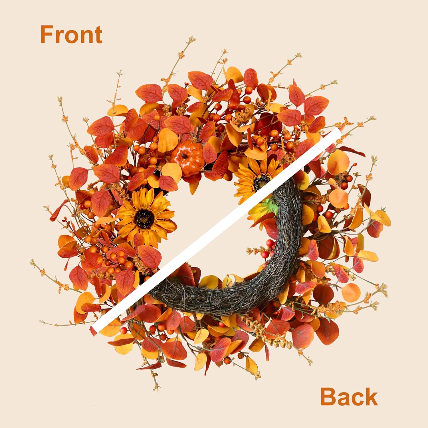 WSTPUPU 22 Inch Fall Wreath for Front Door