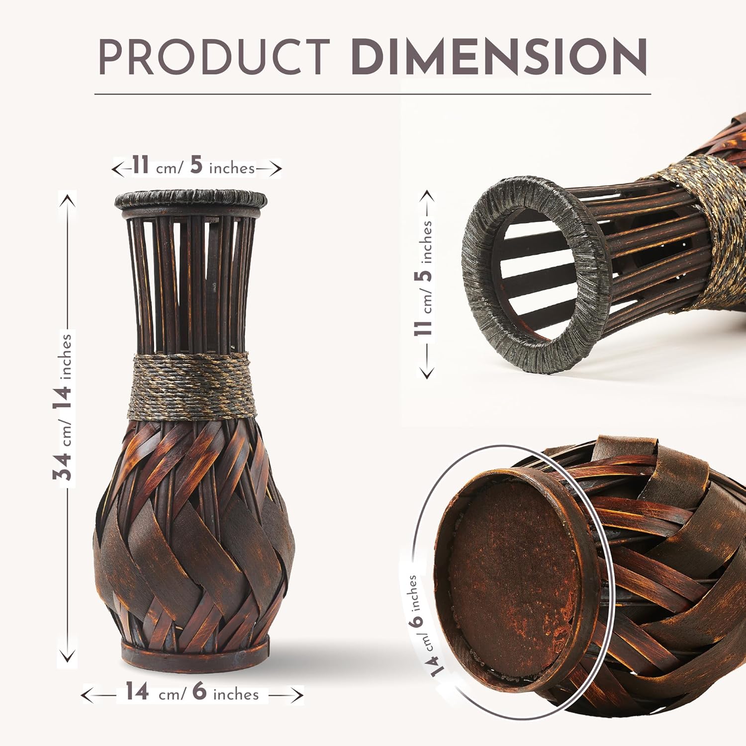 Eco-Friendly Bamboo Floor Vase - 142 Inch Handmade Decorative Vase