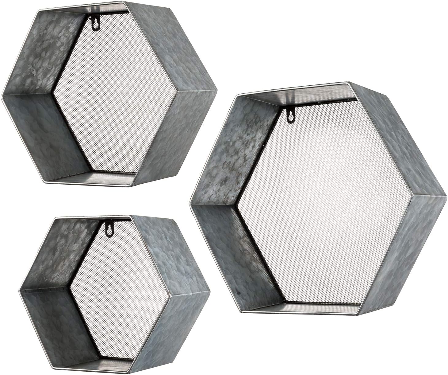 3 Piece Rustic Hexagon Floating Shelves Set