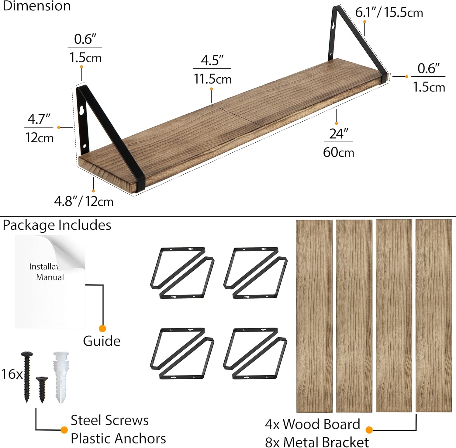 Wallniture Ponza Wood Floating Shelves Set of 4
