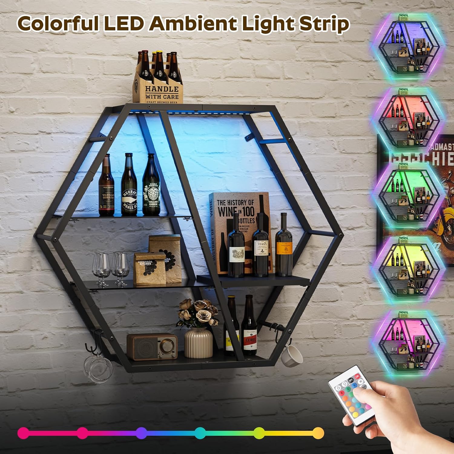 Floating Shelf with Lights LED Gaming Display Shelf 4-Tier Wall Mount