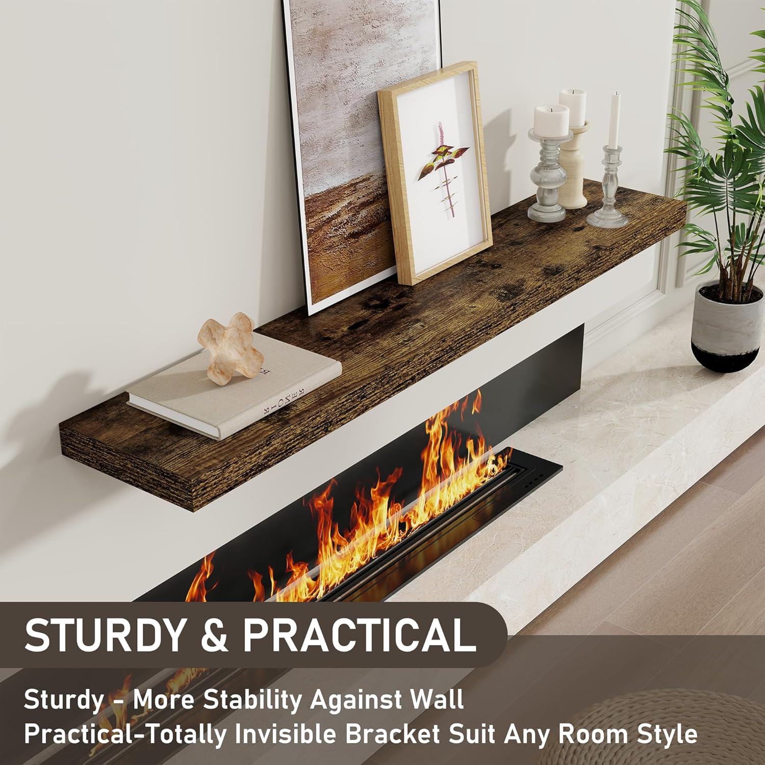 Fun Memories 48 Inch Floating Shelves Set of 2 Rustic Brown