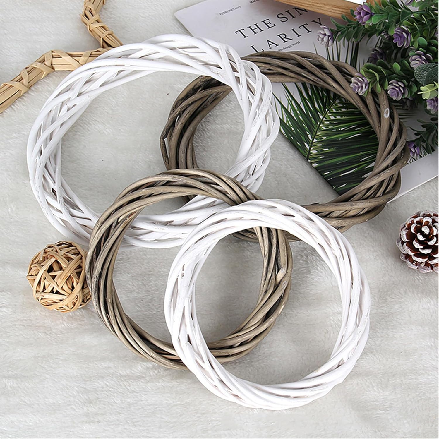 MALOKI 4pcs Rattan Wreath Ring for DIY Crafts