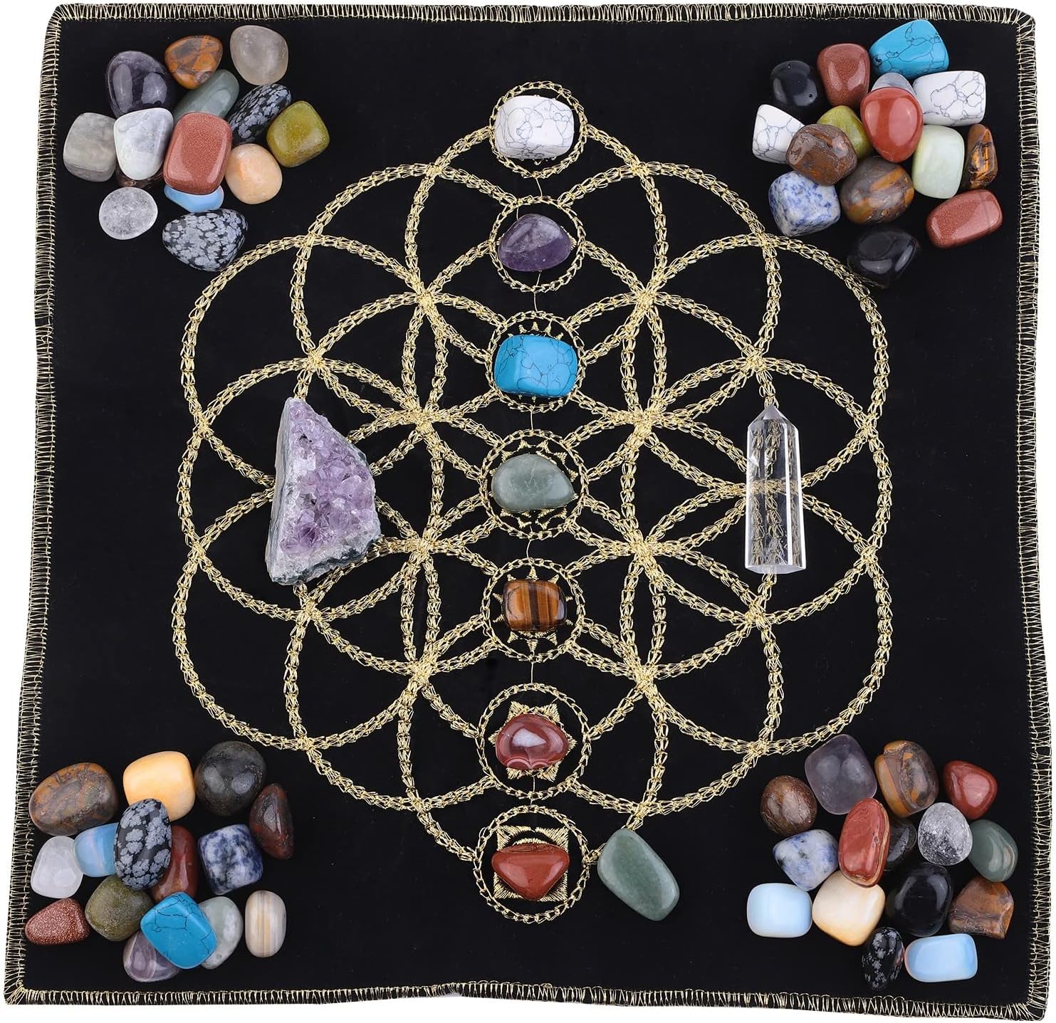 Rockcloud Chakra Healing Stone Meditation Mat Set