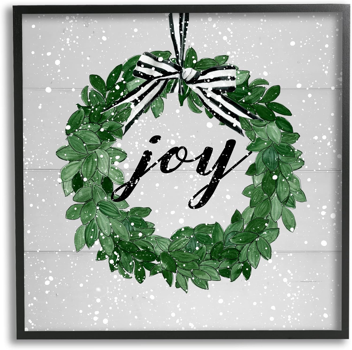 Stupell Industries Joy Sentiment Green Winter Leaf Wreath