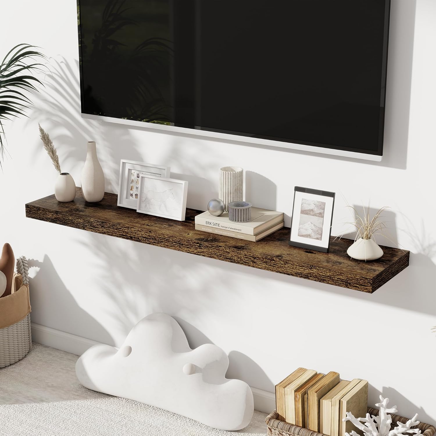 Fun Memories 48 Inch Floating Shelves Set of 2 Rustic Brown
