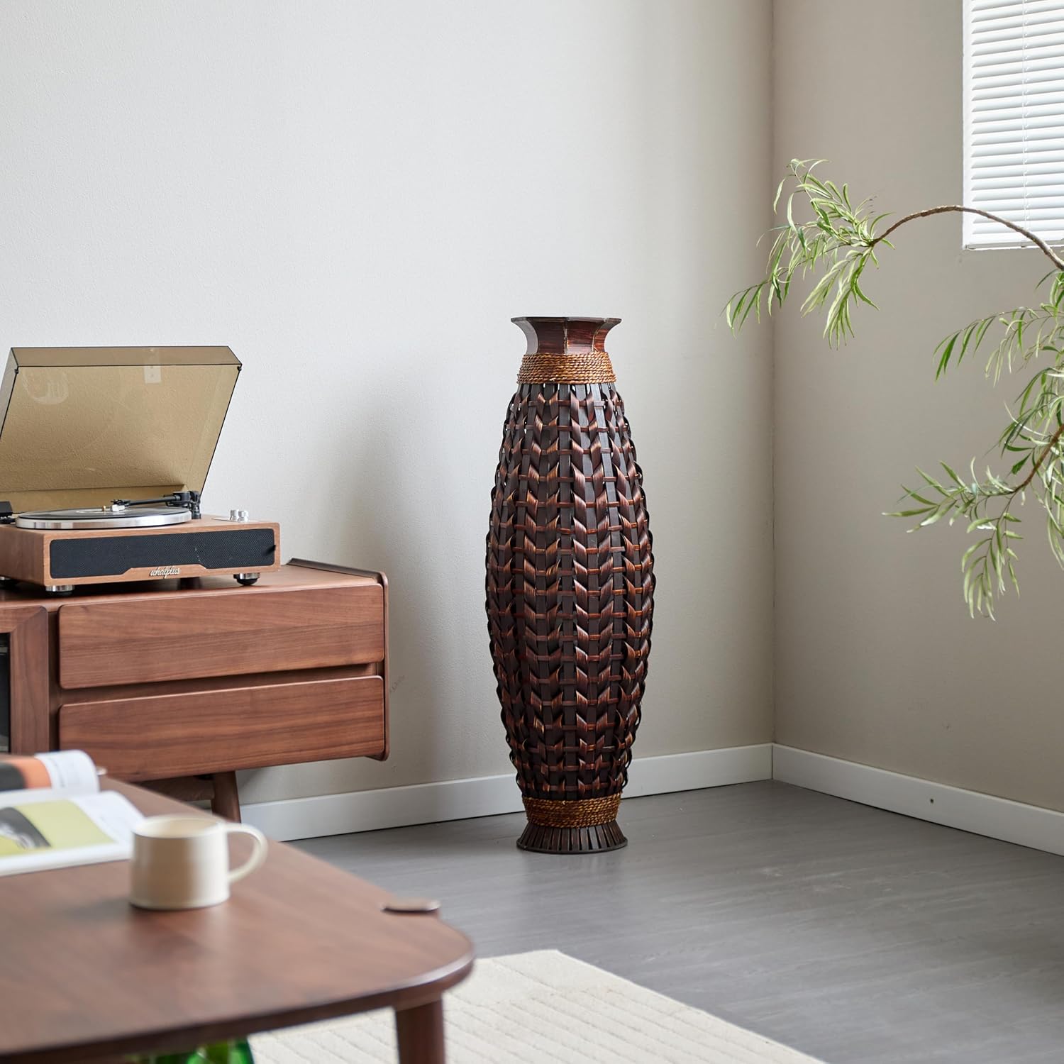 39 Inches Hand Woven Bamboo Floor Vase - Elegant Decor
