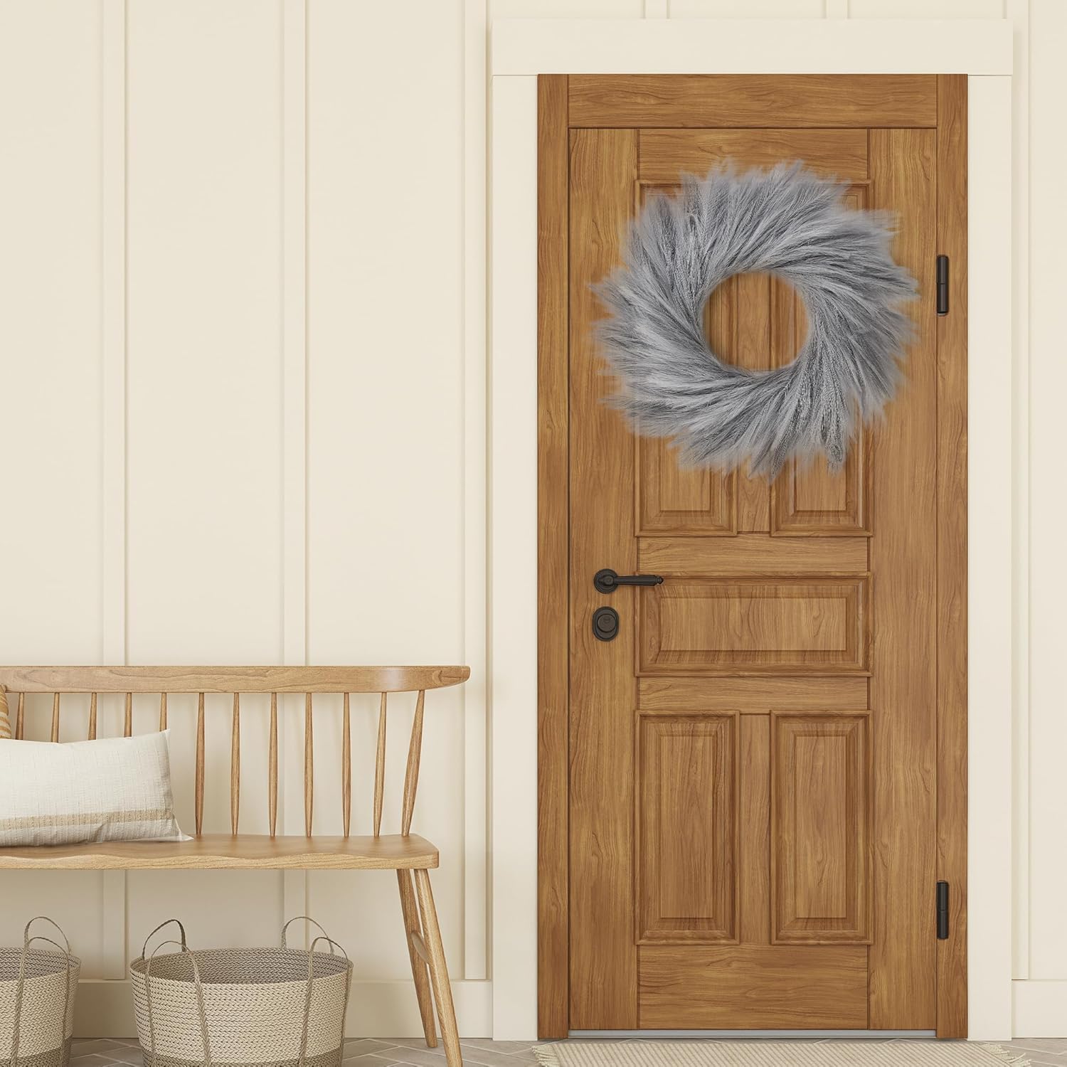 Sggvecsy 26 Inch Faux Pampas Grass Wreath for All Seasons