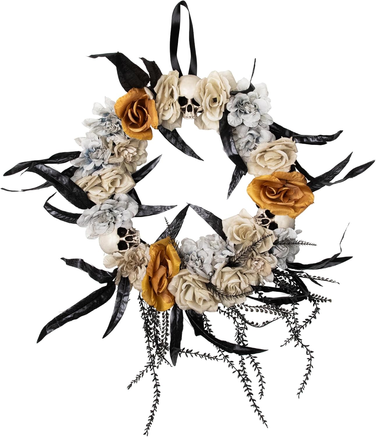 Northlight Halloween Skulls with Roses Wreath 14 Inch Unlit