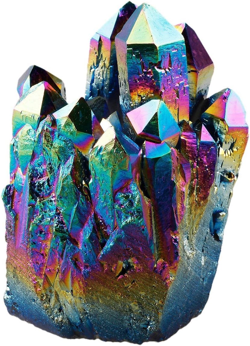 Rockcloud 2 Pcs Rainbow Titanium Coated Crystal Quartz Feng Shui Decoration