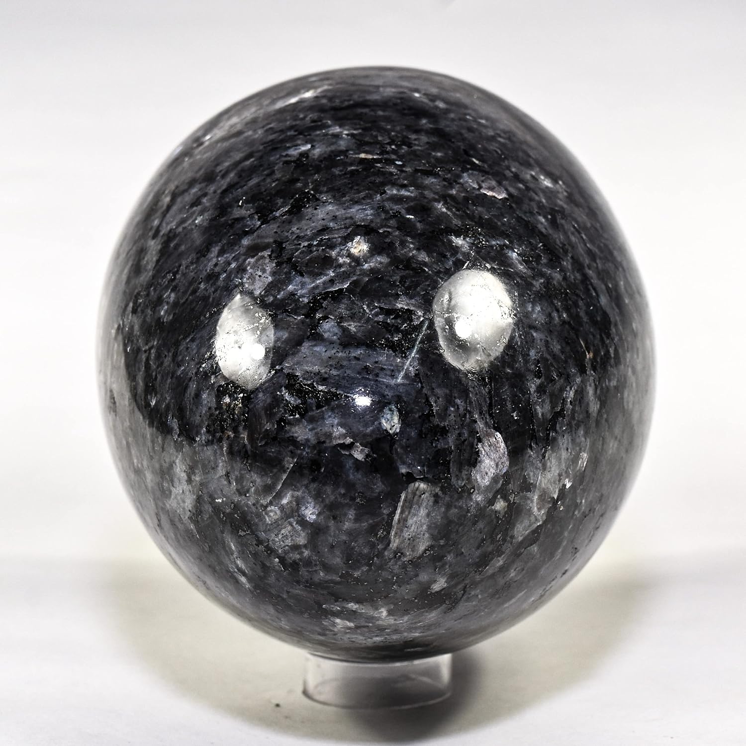 73 Inch Larvikite Egg with Wood Stand - Natural Feldspar Mineral