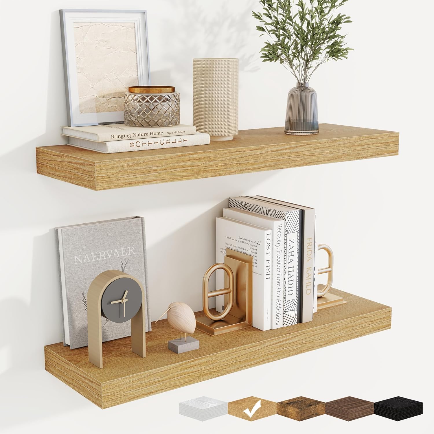 Fuqing Floating Shelves Wall Mounted 24 Inch Set of 2 Oak